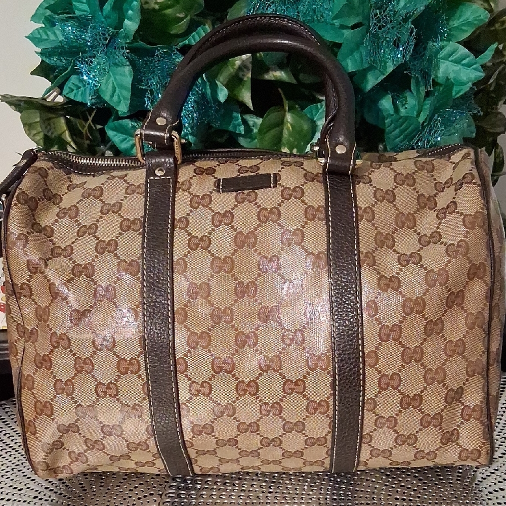 Gucci Vintage Boston Cyrstal Tan and Brown Monogram Satchel